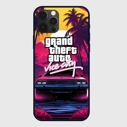 Чехол iPhone 12 Pro Grand Theft Auto VI - автомобиль на закате / 3D-Черный – фото 1