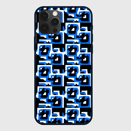Чехол iPhone 12 Pro Бело-синие фигуры на чёрном фоне / 3D-Черный – фото 1