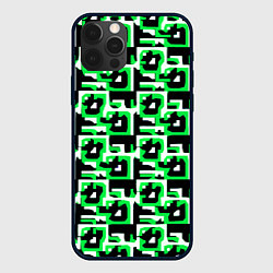 Чехол для iPhone 12 Pro Бело-зелёные фигуры на чёрном фоне, цвет: 3D-черный