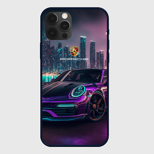 Чехол iPhone 12 Pro Porshe night city / 3D-Черный – фото 1