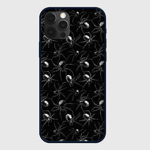 Чехол iPhone 12 Pro Паттерн с пауками / 3D-Черный – фото 1