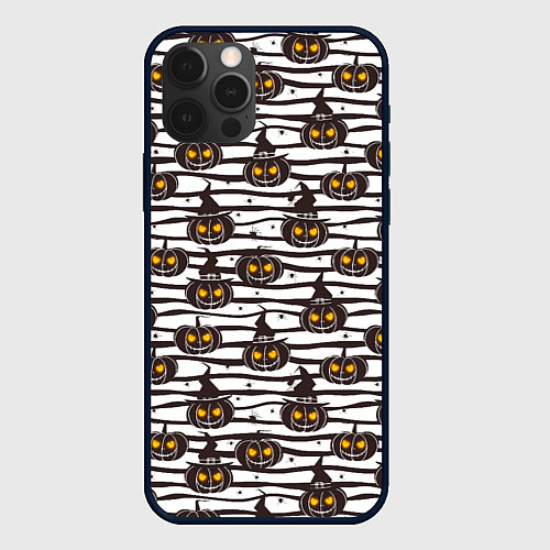 Чехол iPhone 12 Pro Halloween - тыквы, светящиеся глаза / 3D-Черный – фото 1