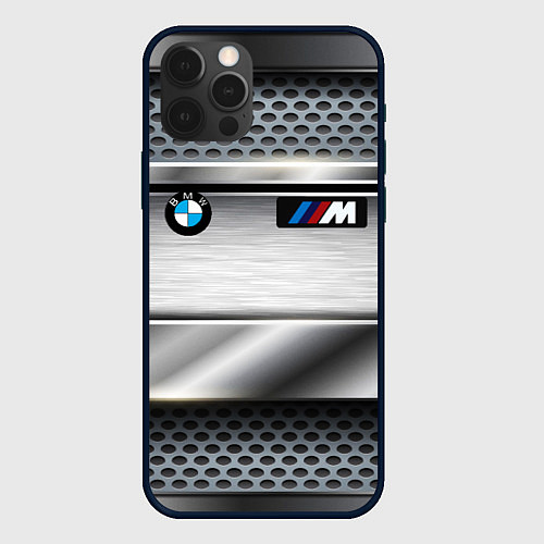 Чехол iPhone 12 Pro BMW metal texture / 3D-Черный – фото 1