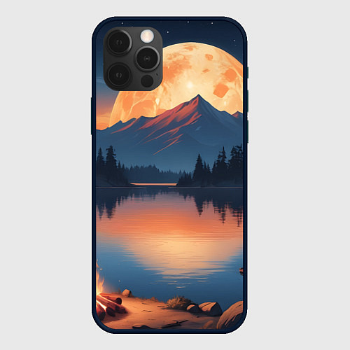 Чехол iPhone 12 Pro Костер на берегу озера / 3D-Черный – фото 1