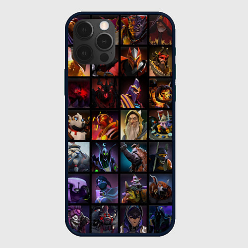 Чехол iPhone 12 Pro Dota 2 - все персонажи / 3D-Черный – фото 1