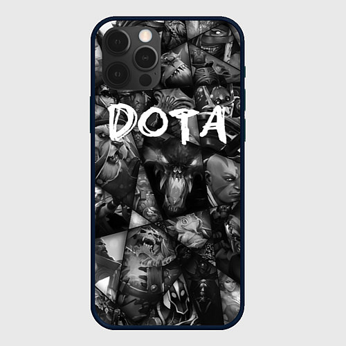 Чехол iPhone 12 Pro Dota 2 - мозаика из персонажей игры / 3D-Черный – фото 1