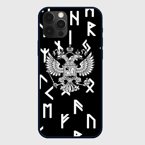 Чехол iPhone 12 Pro Славянские руны герб РФ / 3D-Черный – фото 1