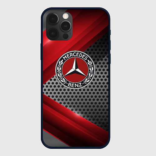 Чехол iPhone 12 Pro Mercedes benz текстура метал / 3D-Черный – фото 1