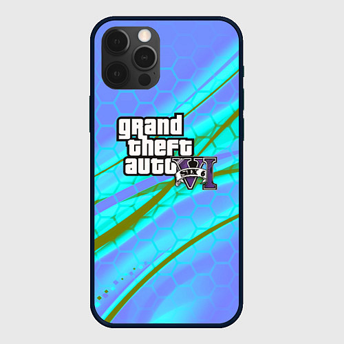 Чехол iPhone 12 Pro GTA 6 неоновые соты геометрия / 3D-Черный – фото 1