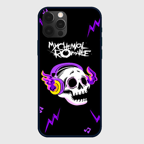 Чехол iPhone 12 Pro My Chemical Romance неоновый череп / 3D-Черный – фото 1