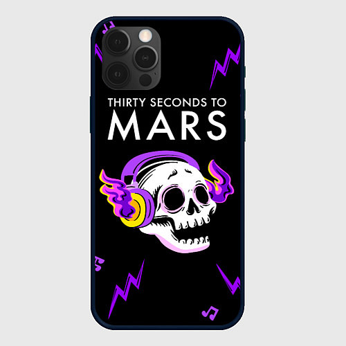 Чехол iPhone 12 Pro Thirty Seconds to Mars неоновый череп / 3D-Черный – фото 1