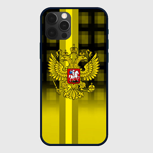 Чехол iPhone 12 Pro Герб РФ лого текстура / 3D-Черный – фото 1