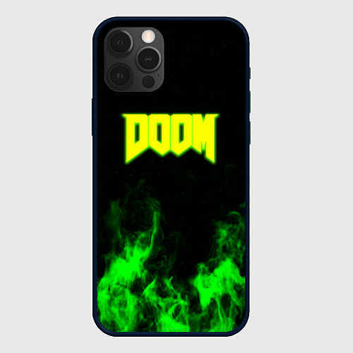 Чехол iPhone 12 Pro Doom кислотное лого огонь / 3D-Черный – фото 1