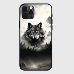 Чехол для iPhone 12 Pro Голова серого волка, цвет: 3D-черный