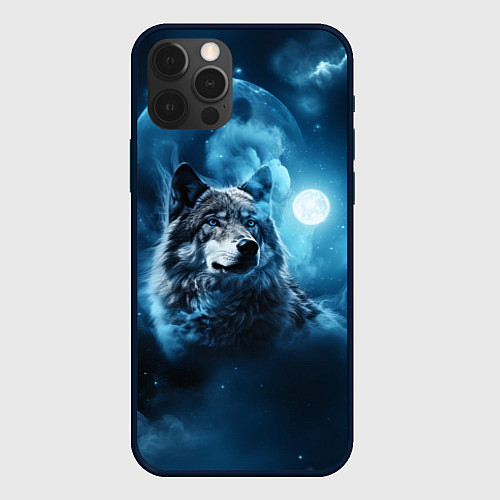 Чехол iPhone 12 Pro Волк ночное синее небо / 3D-Черный – фото 1