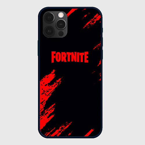 Чехол iPhone 12 Pro Fortnite красные краски лого / 3D-Черный – фото 1