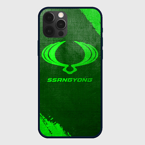 Чехол iPhone 12 Pro SsangYong - green gradient / 3D-Черный – фото 1