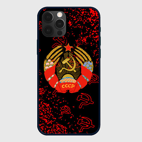 Чехол iPhone 12 Pro СССР паттерн стиль / 3D-Черный – фото 1