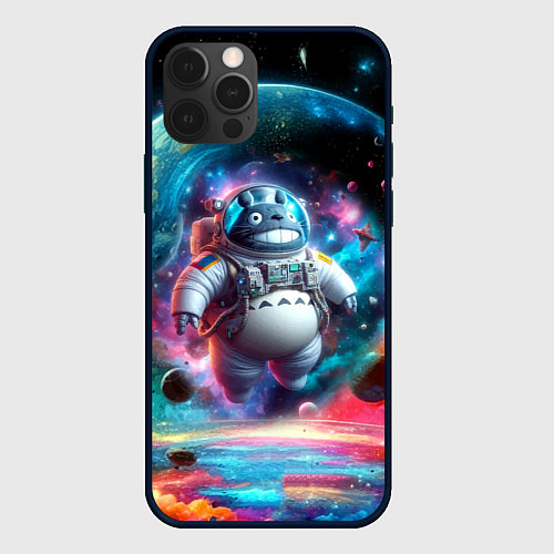 Чехол iPhone 12 Pro Astronaut Totoro in neon space - ai art fantasy / 3D-Черный – фото 1