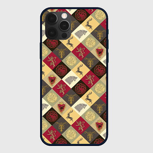 Чехол iPhone 12 Pro Лого домов Игра престолов паттерн / 3D-Черный – фото 1
