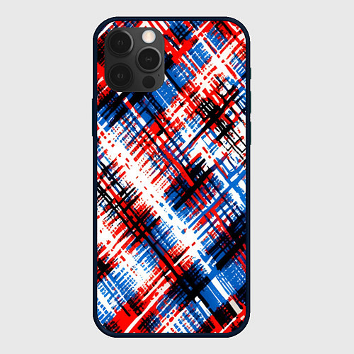 Чехол iPhone 12 Pro Мелкая косая клетка / 3D-Черный – фото 1
