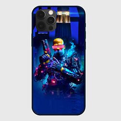 Чехол iPhone 12 Pro Homer Simpson with a pistol - cyberpunk