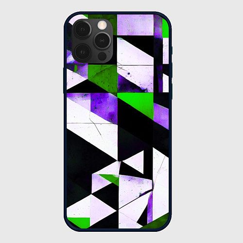 Чехол iPhone 12 Pro Зелёно-фиолетовая абстракция на чёрно-белом фоне / 3D-Черный – фото 1