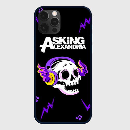 Чехол iPhone 12 Pro Asking Alexandria неоновый череп / 3D-Черный – фото 1