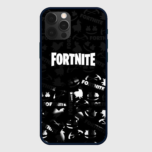 Чехол iPhone 12 Pro Fortnite pattern black / 3D-Черный – фото 1