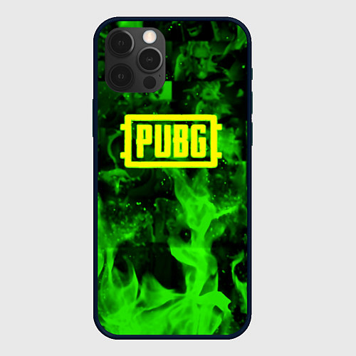 Чехол iPhone 12 Pro PUBG green fire game / 3D-Черный – фото 1