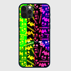 Чехол для iPhone 12 Pro Marshmello pattern neon steel, цвет: 3D-черный