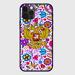 Чехол для iPhone 12 Pro Россия гжель нерб, цвет: 3D-черный