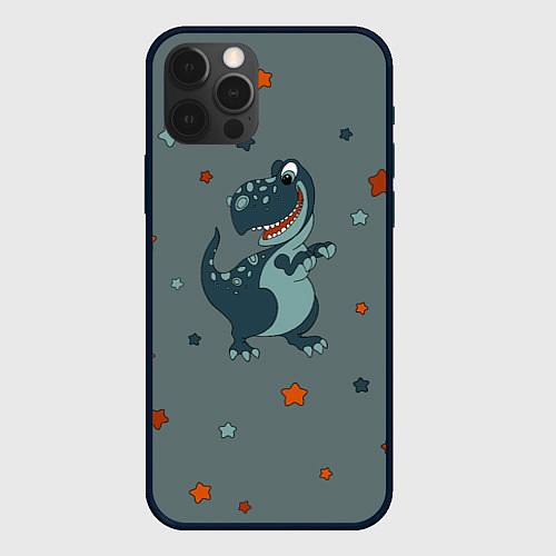 Чехол iPhone 12 Pro Смешной динозавр и звезды / 3D-Черный – фото 1