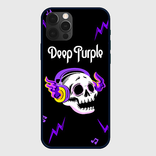 Чехол iPhone 12 Pro Deep Purple неоновый череп / 3D-Черный – фото 1