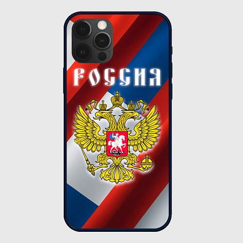 Чехол iPhone 12 Pro Цвета флага России, паттерн / 3D-Черный – фото 1
