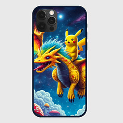 Чехол iPhone 12 Pro Pikachu on a fabulous dragon - neon glow