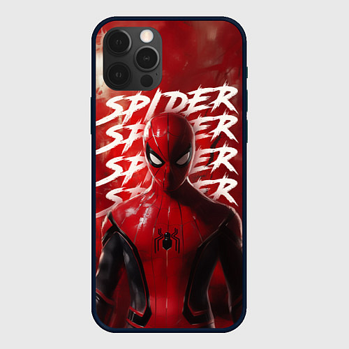 Чехол iPhone 12 Pro Spider-man red background / 3D-Черный – фото 1