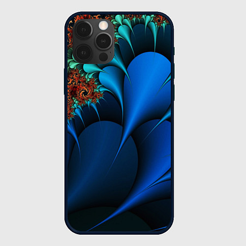 Чехол iPhone 12 Pro Фрактальный узор голубой / 3D-Черный – фото 1