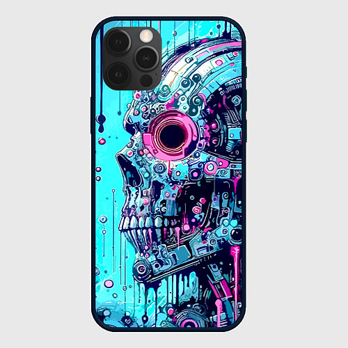 Чехол iPhone 12 Pro Cyber skull - blots sketch / 3D-Черный – фото 1