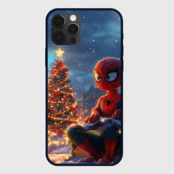 Чехол для iPhone 12 Pro Маленький человек-паук и елка, цвет: 3D-черный