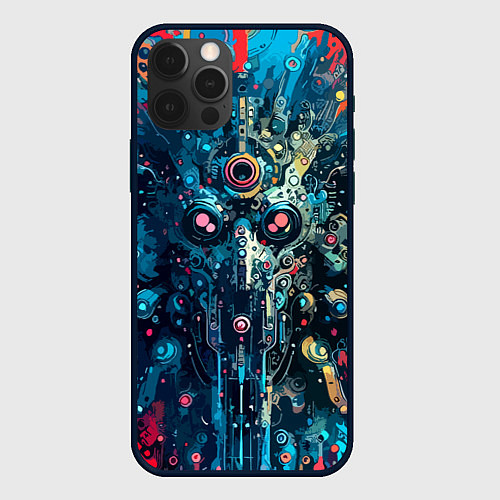 Чехол iPhone 12 Pro Таинственная кибер физиономия - паттерн / 3D-Черный – фото 1