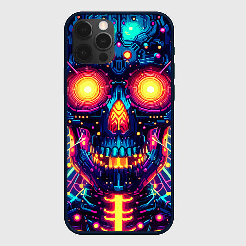 Чехол iPhone 12 Pro Neon skull - ai art fantasy / 3D-Черный – фото 1