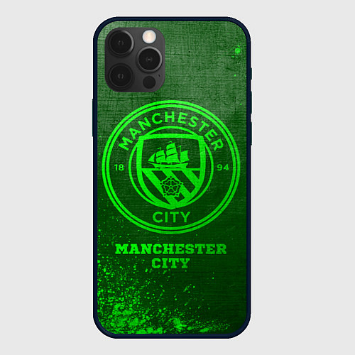 Чехол iPhone 12 Pro Manchester City - green gradient / 3D-Черный – фото 1