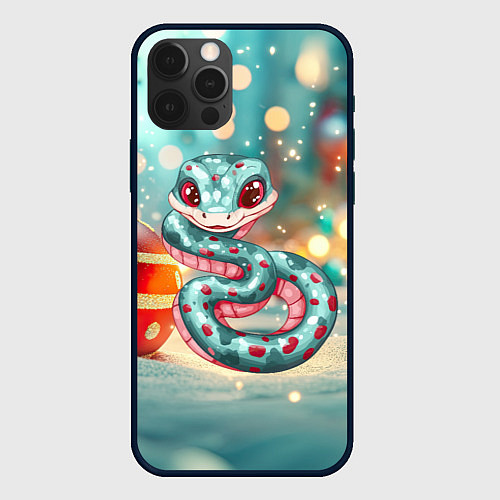 Чехол iPhone 12 Pro Новогодняя змейка и новогодние игрушки / 3D-Черный – фото 1