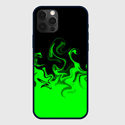 Чехол для iPhone 12 Pro Абстрактный зеленый огонь, цвет: 3D-черный