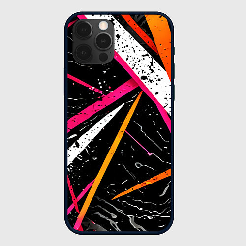Чехол iPhone 12 Pro Разноцветные праздничные линии / 3D-Черный – фото 1