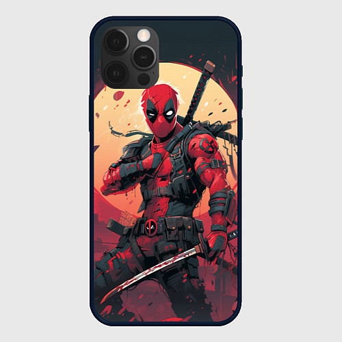 Чехол iPhone 12 Pro Дэдпул самурай / 3D-Черный – фото 1