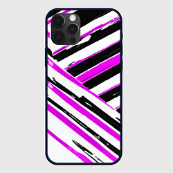 Чехол для iPhone 12 Pro Розово-чёрные полосы на белом фоне, цвет: 3D-черный