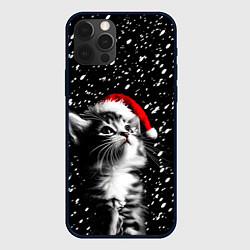 Чехол для iPhone 12 Pro Милый котенок - первый снег, цвет: 3D-черный