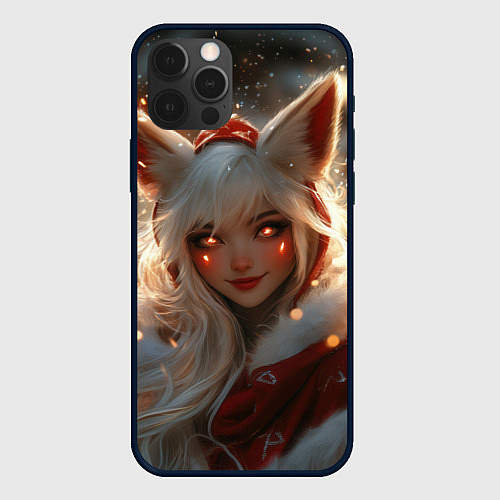 Чехол iPhone 12 Pro Девушка - лиса и огоньки / 3D-Черный – фото 1